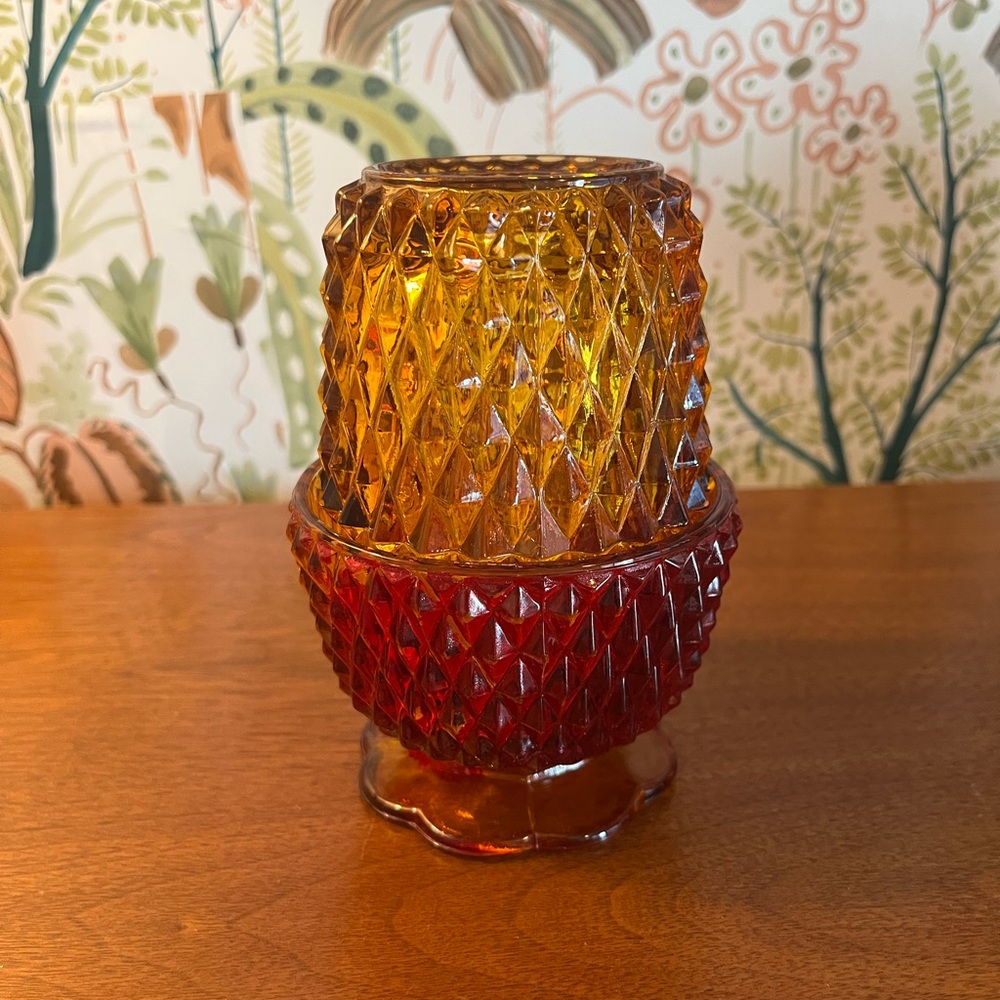 Vintage Antique Fairy Lamp Amber and Red  Diamond with Tabs Indiana Glass Co.